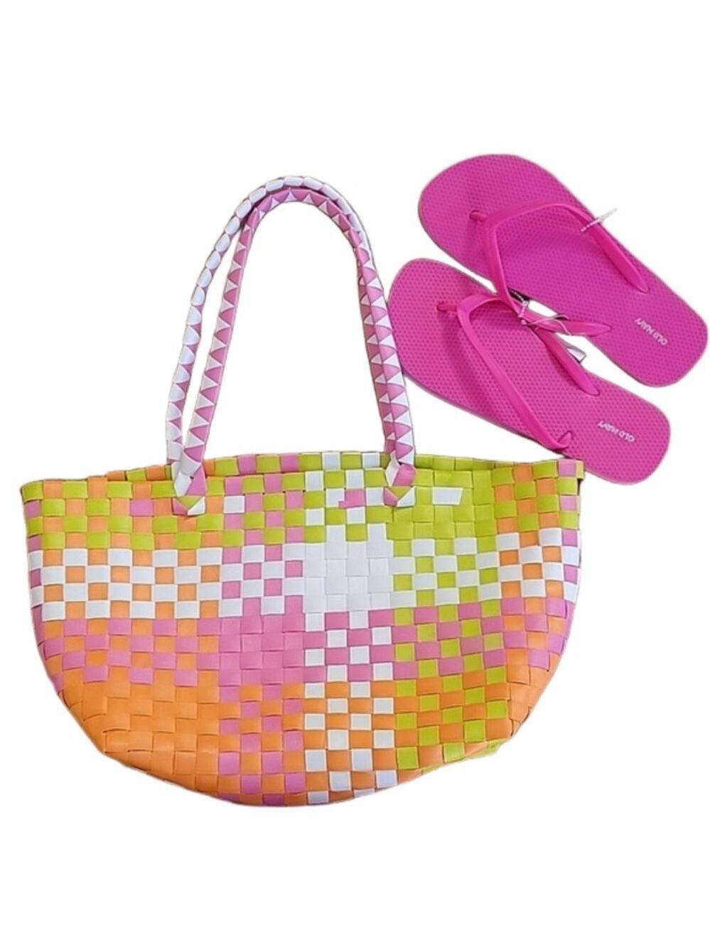 Woven Beach Bag and Flip Flop Set NWT